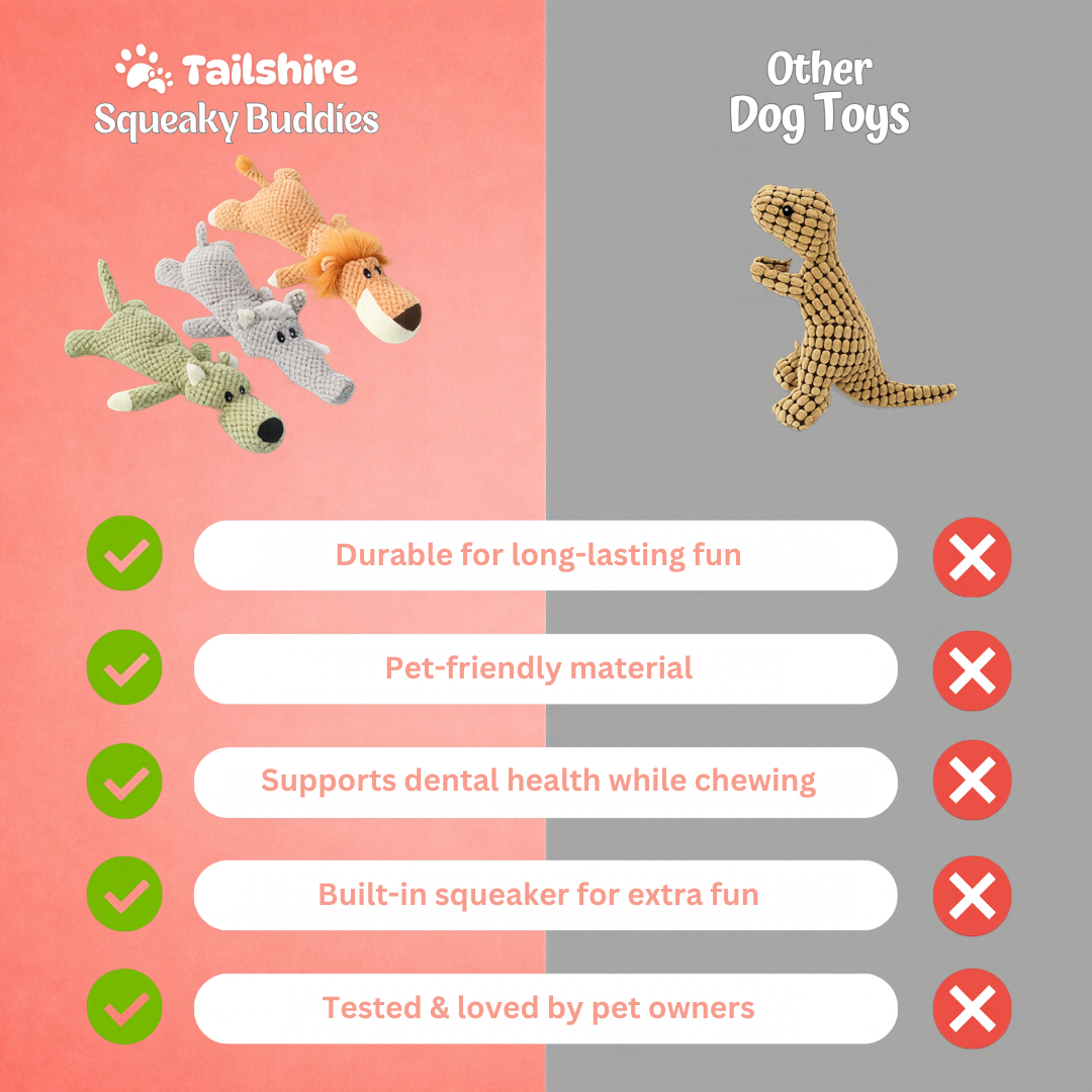 Tailshire Squeaky Buddies vs other dog toys