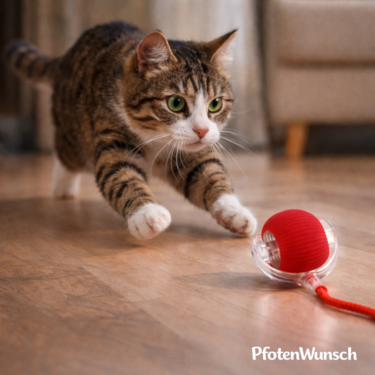 Interactive toy ball with a tail